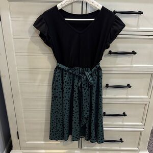 SHEIN Black and Green Polka Dot Midi Dress